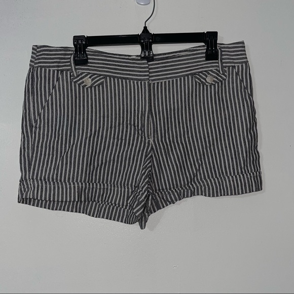 ABS PLATINUM Women Shorts Cotton Linen Blend Blue White Striped Pockets Size 12 - Picture 1 of 5